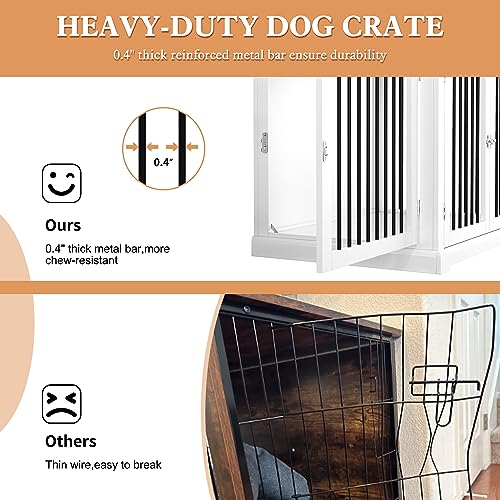 Dog Crate Furniture End Table with Cushion for Large Dogs, White Q48599