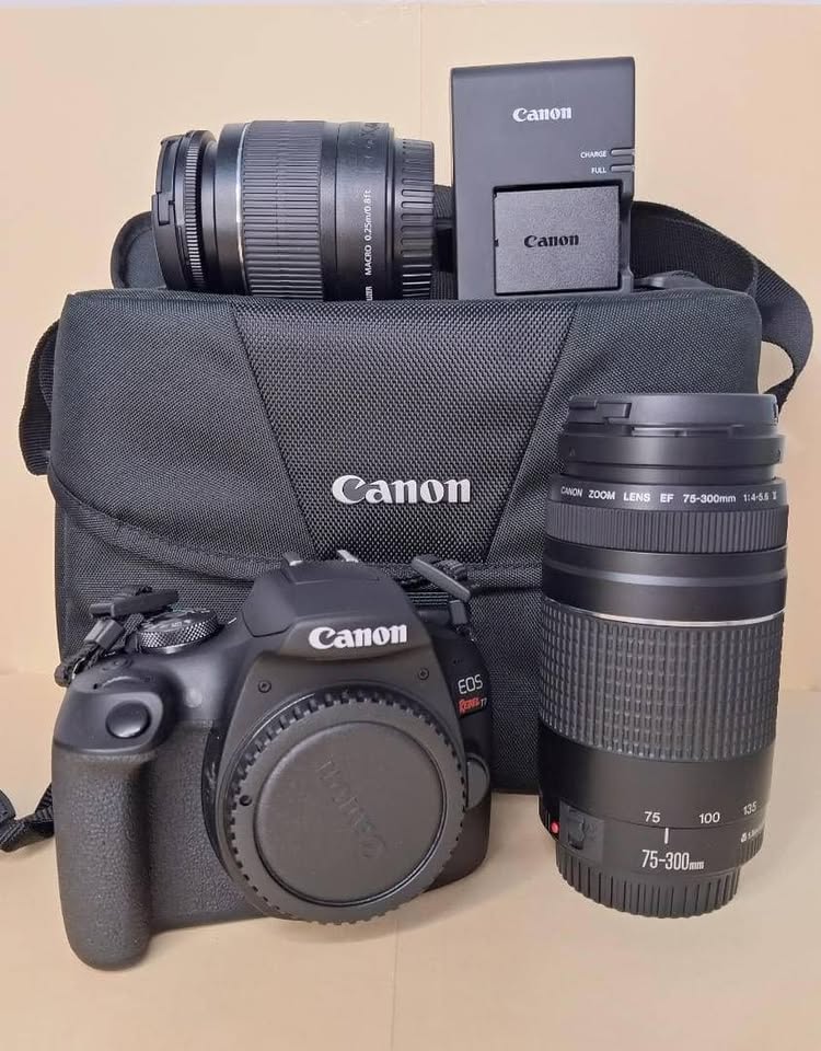 DSLR Camera with 18-55mm and 75-300mm Lenses, Black k7