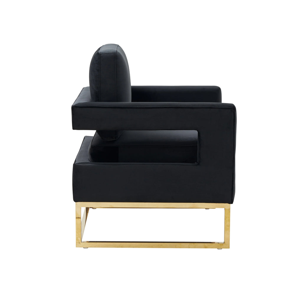 Modrest Edna Modern Black Velvet Gold Accent Chair T823
