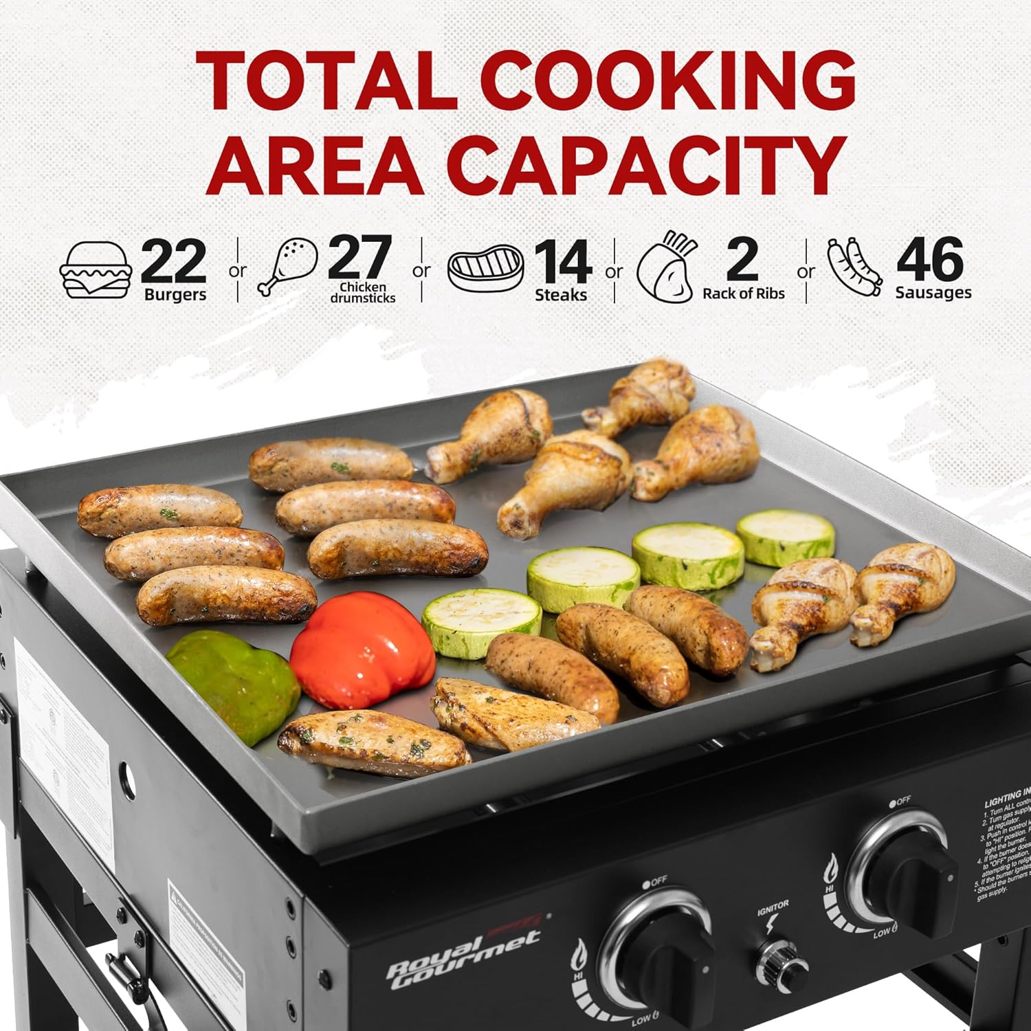 Royal Gourmet GB2000N 2-Burner Propane Gas Griddle, 23-Inch Flat Top BBQ Grill, Outdoor Cooking Station U344362