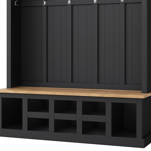 Hall Tree with Coat Rack, Cushion and Shoe Storage Bench, White F457183