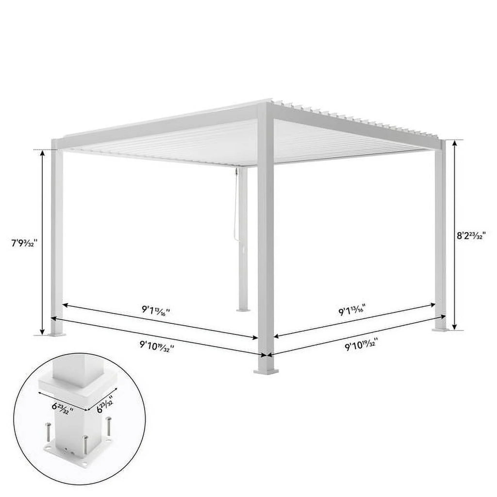 MIRADOR 111S Louvered Pergola 10' x 10' Aluminum Gazebo with Adjustable Roof, White O7051