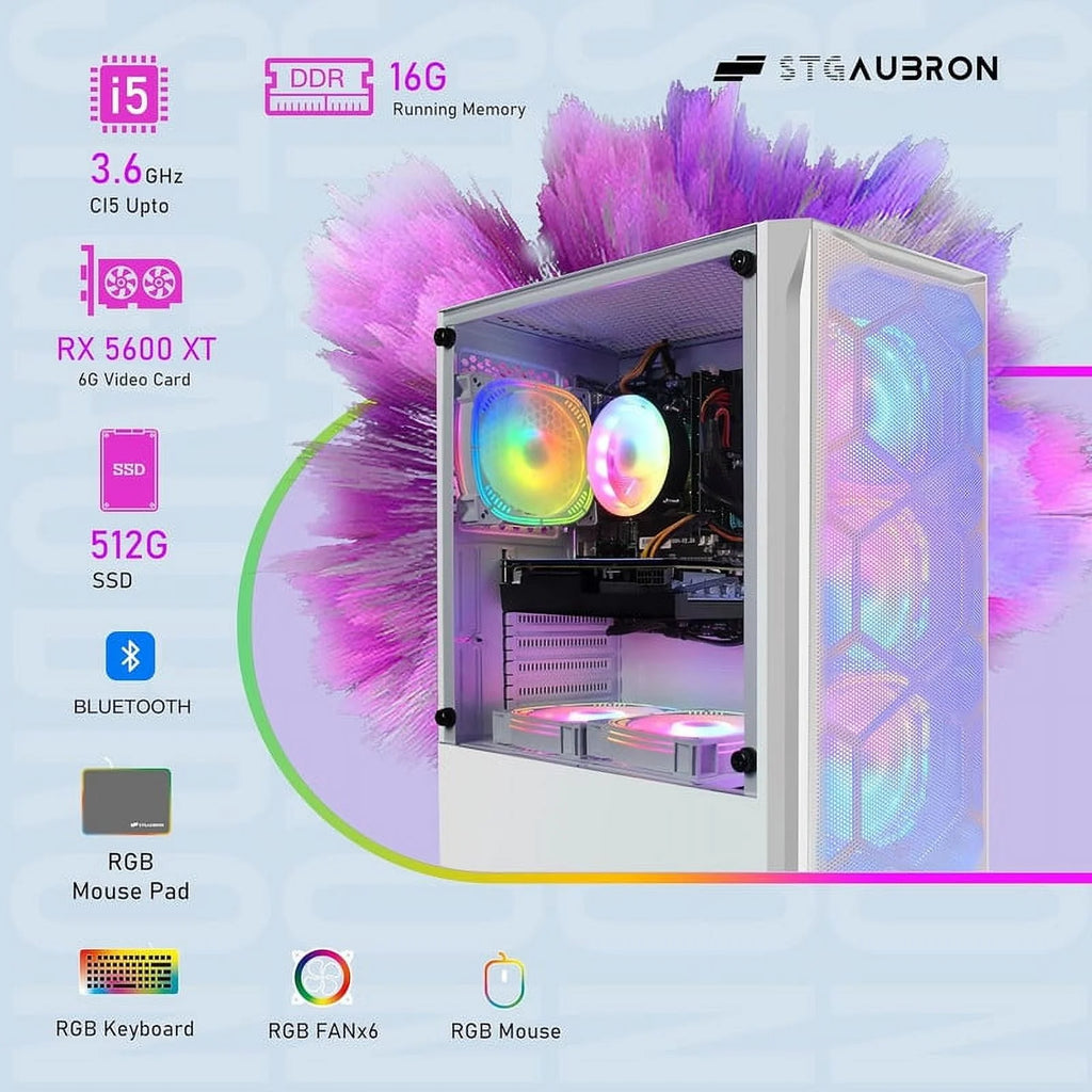 STGAubron Gaming Desktop PC, Intel Core i5, 16GB RAM, 512GB SSD, RX 5600 XT A2441