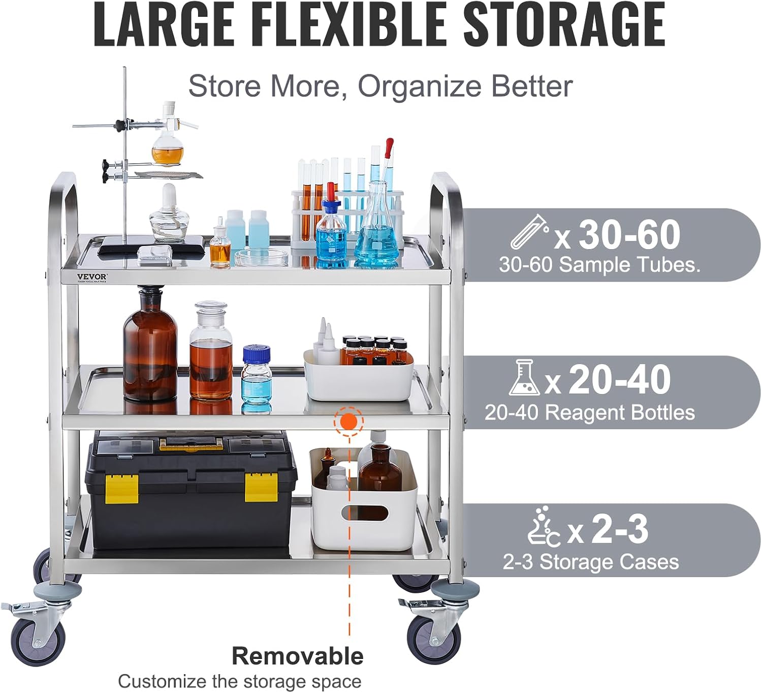 Lab Utility Cart 3 Shelves Stainless Steel Rolling Cart a7