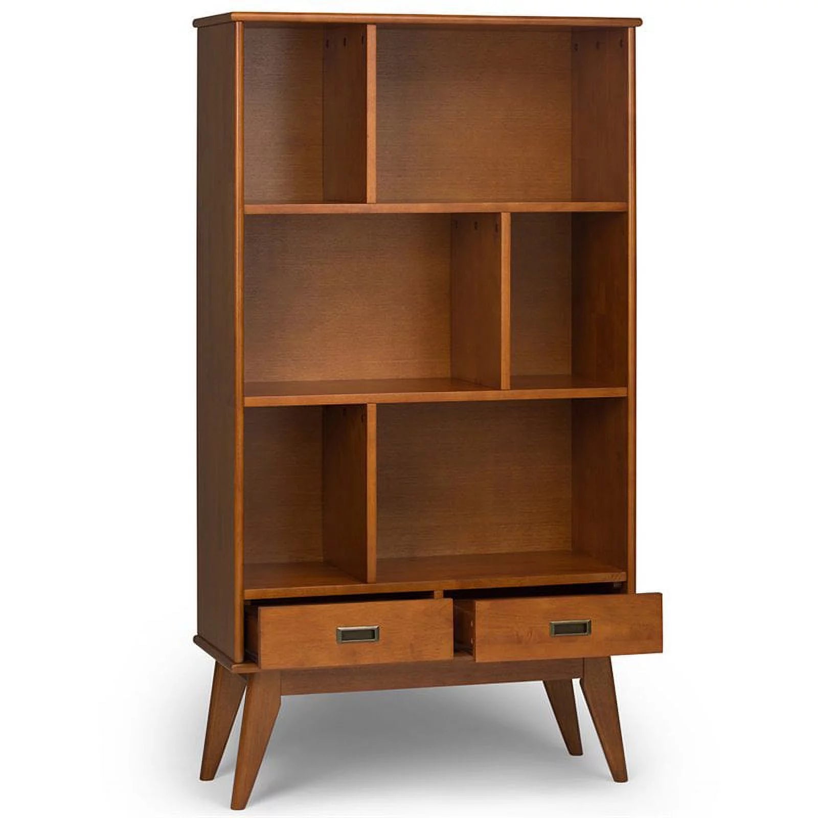 Draper SOLID HARDWOOD 64 x 35 inch Mid Century Modern Bookcase, Teak Brown W306