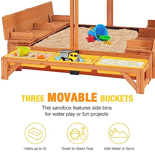 Kids Sandbox with Canopy and Foldable Bench Seats Outdoor Wooden Playset q7m