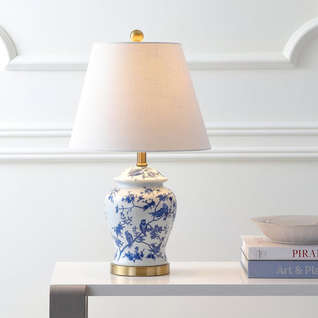 JONATHAN Y JYL3005A Penelope 22 Chinoiserie LED Table Lamp Classic Cottage Bedside Desk Nightstand Lamp for Bedroom Living Room Office College Bookcase LED Bulbs Included, Blue/White