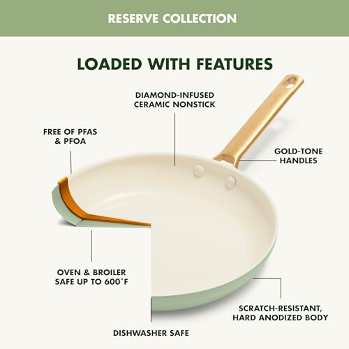 GreenPan Reserve Hard Anodized Ceramic Nonstick 10 Piece Cookware Set, Gold Handle, Twilight Blue S134