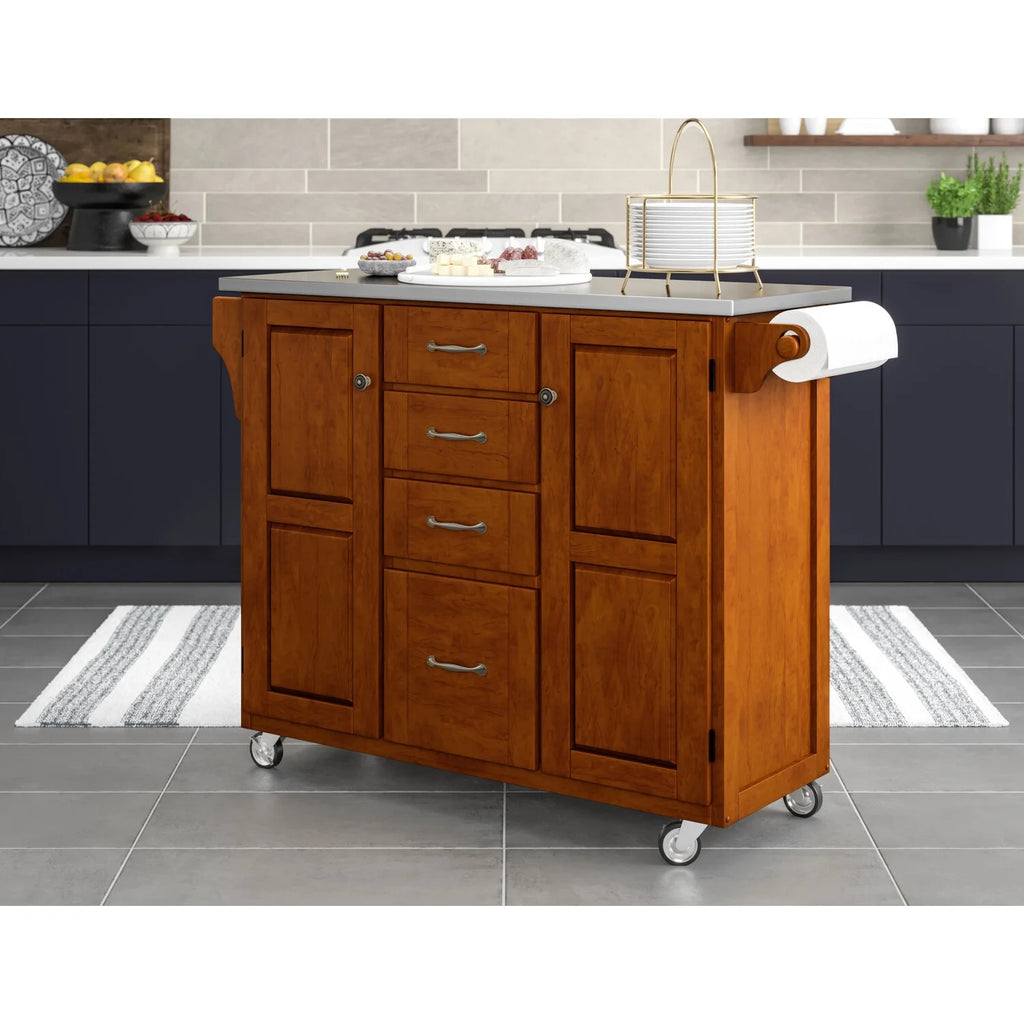 Solid Wood Kitchen Cart with Stainless Steel Top k7m