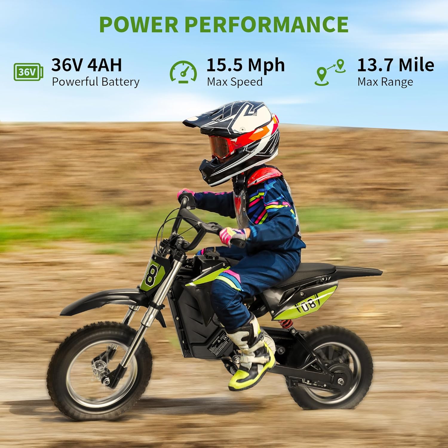 36V 300W Kids Electric Dirt Bike Ride on Motorcycle for Ages 5-10 M6348