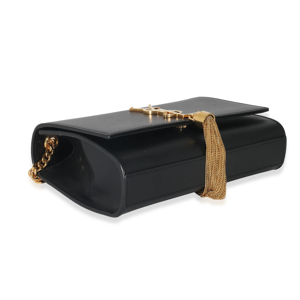 Black Smooth Leather Tassel Bag k7