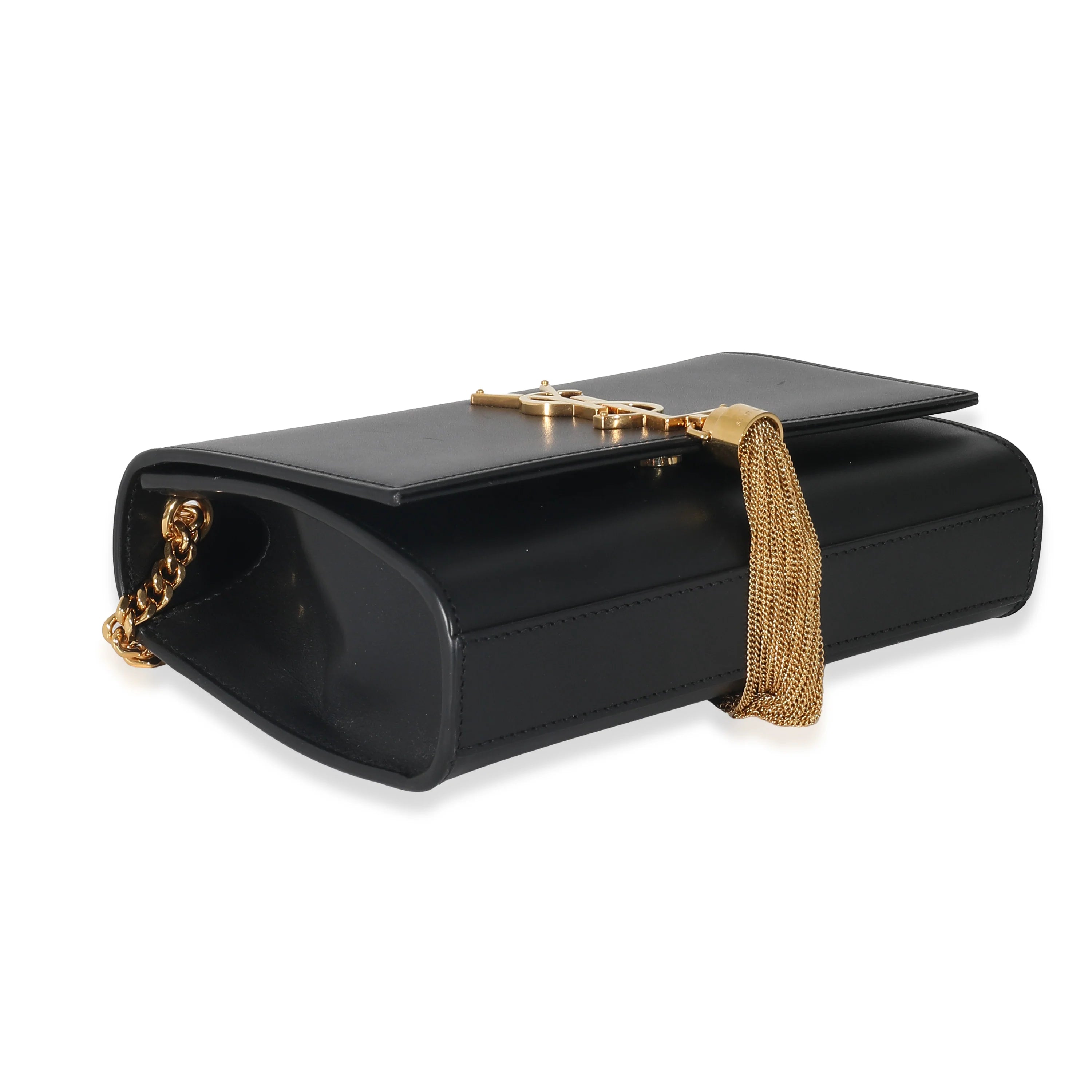 Black Smooth Leather Tassel Bag k7