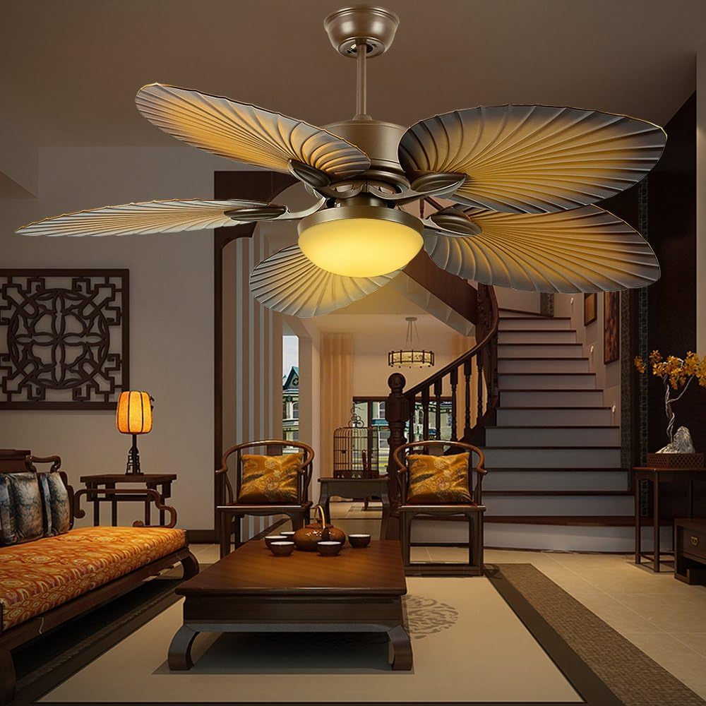 Tropical Palm Ceiling Fan with LED Light, Bronze Finish a7