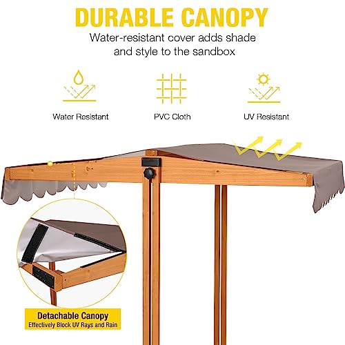 Kids Sandbox with Canopy and Foldable Bench Seats Outdoor Wooden Playset q7m
