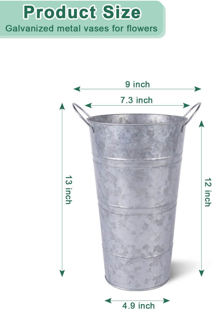 Galvanized Metal Vase with Handles for Flowers q7k