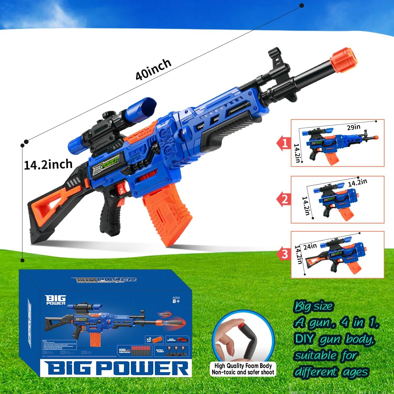 Bigpower Electric Kids Toy Sniper Rifle with Scope Tactical Vest Kit, 4 in 1 Automatic Dart Gun for Boys 8-12 D503376