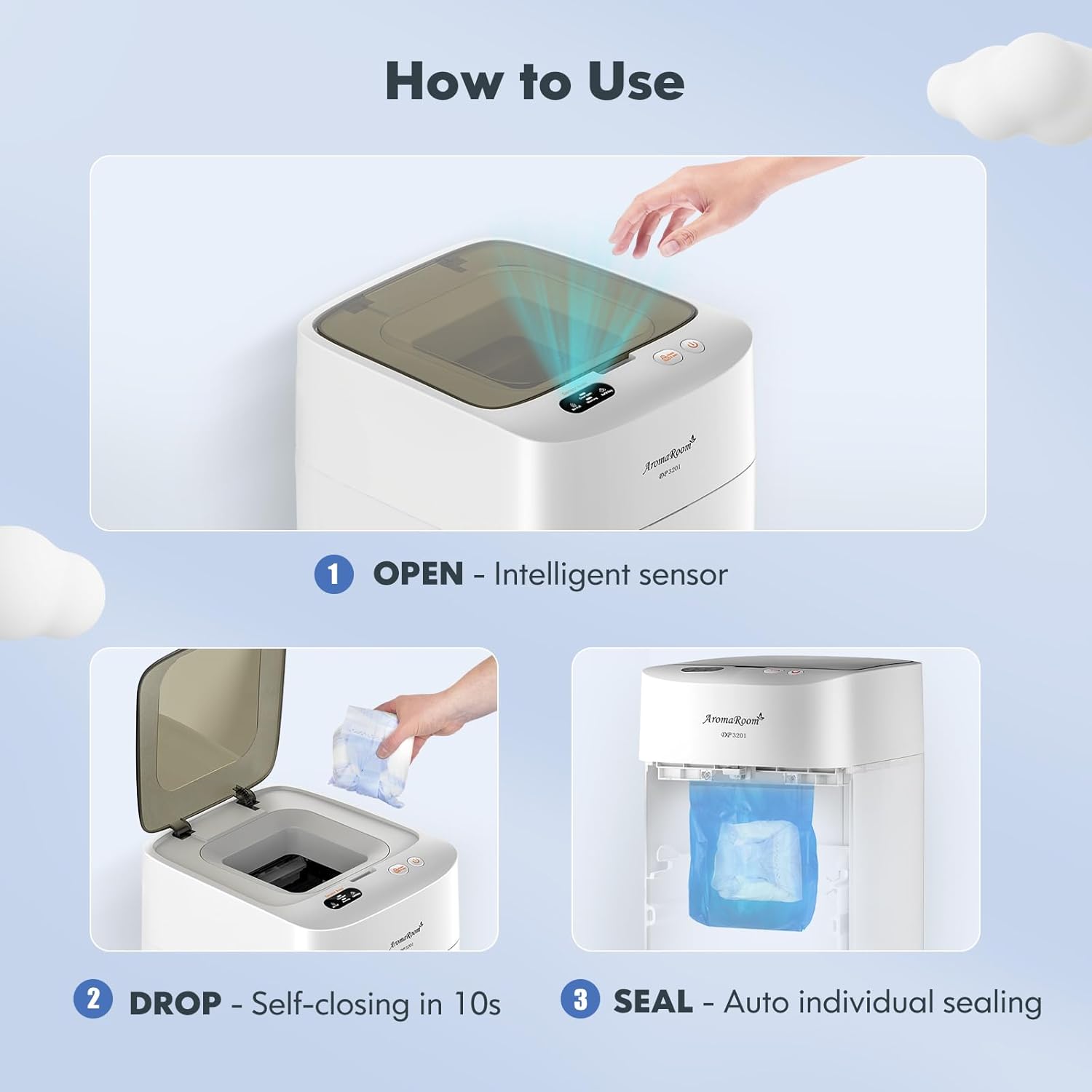 Diaper Pail Odor-Locking Smart Trash Can k7m