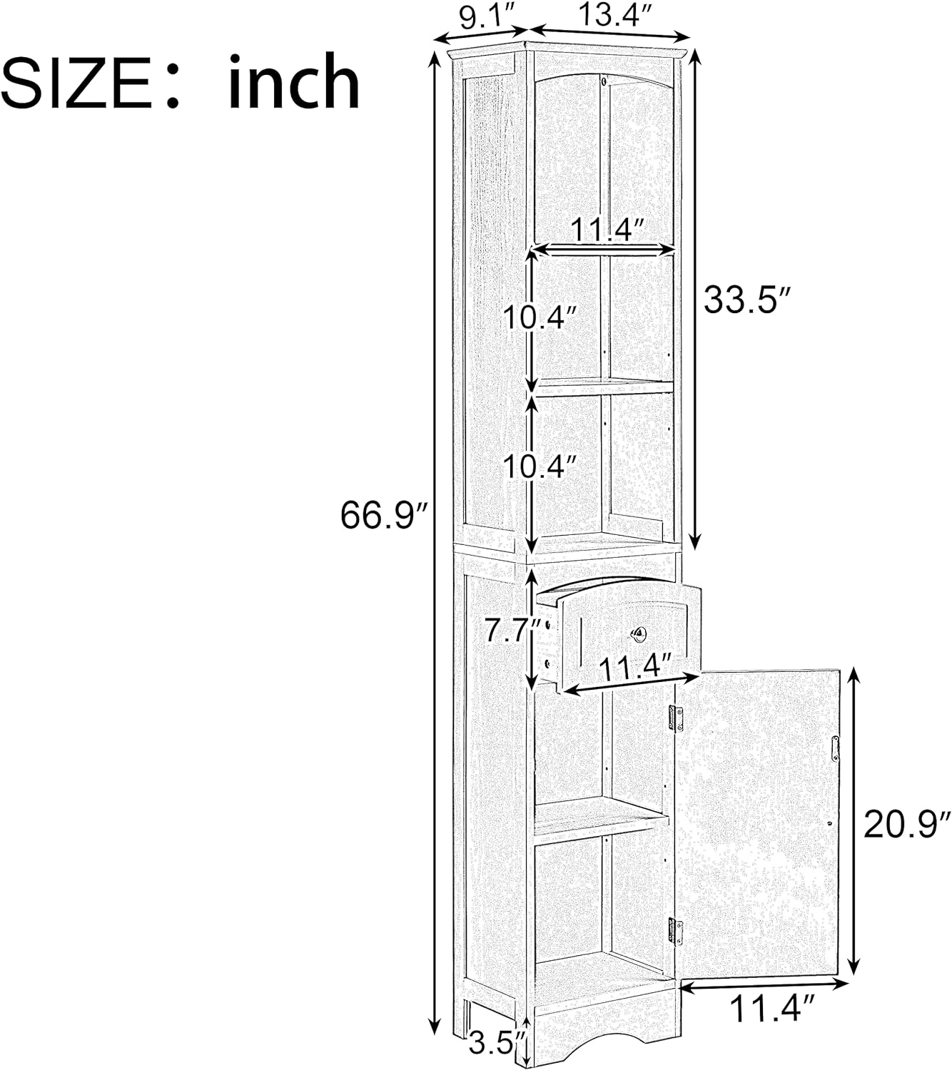 Tall Slim Bathroom Storage Cabinet with 3-Tier Shelf and Drawer, Grey M889