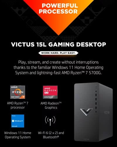 HP Victus 15L Gaming Desktop PC, AMD Ryzen 7, 16GB RAM, 512GB SSD, Windows 11 Y4449