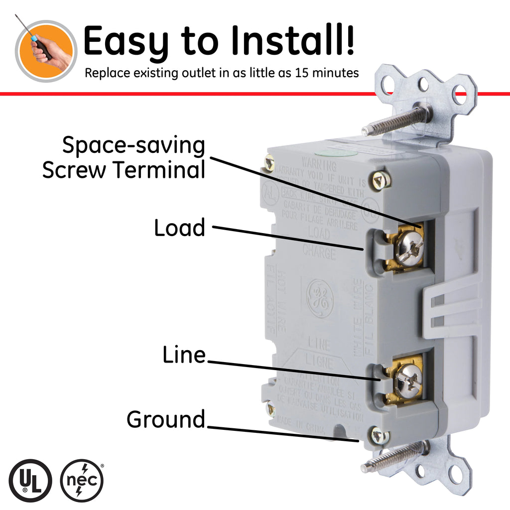 GE UltraPro 20A GFCI Outlet, White P3416