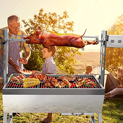 Stainless Steel Rotisserie Grill for BBQ, 66LBS Capacity, 37 Inch Outdoor Charcoal Roaster D798