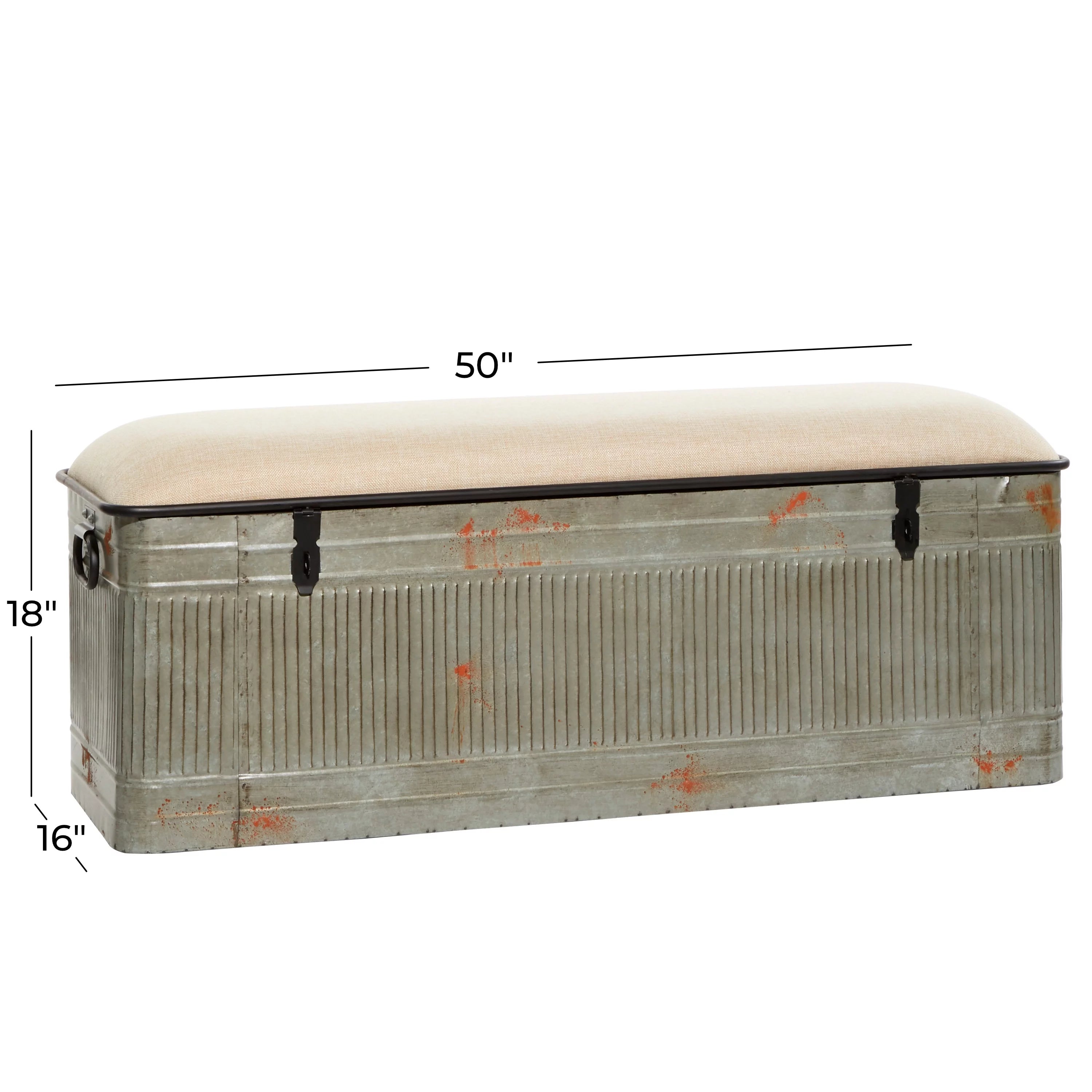 DecMode Metal Galvanized Storage Bench with Cream Burlap Top K1740