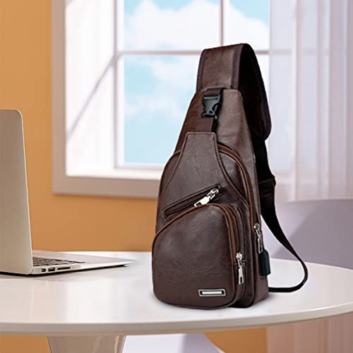 Waterproof Leather Sling Backpack with USB Charging a7