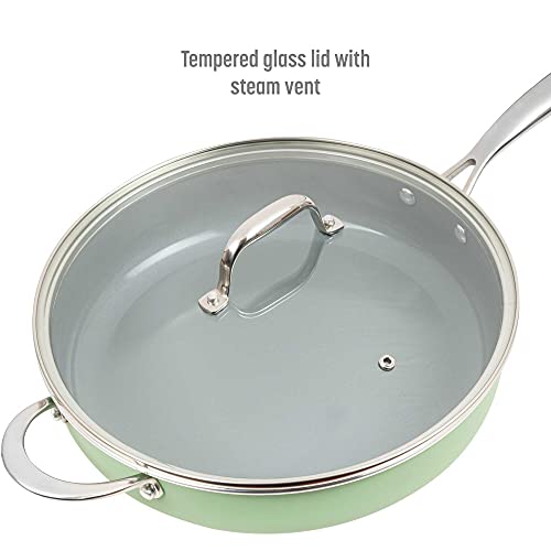 Goodful Ceramic Nonstick Deep Saute Pan with Lid, 4-Quart, Green Y886412