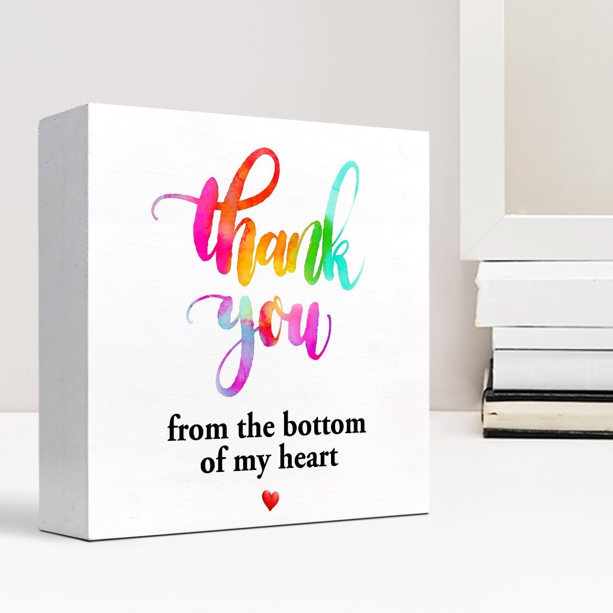 Thank You Wood Box Sign Desk Decor, Appreciation Plaque for Home Office Shelf D39457