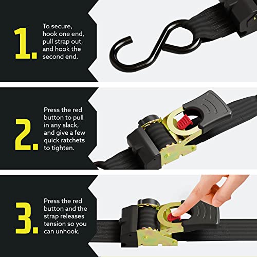 DC Cargo Retractable Ratchet Straps 2 Pack 1 inch x 10 feet Heavy Duty Tie Down N46592