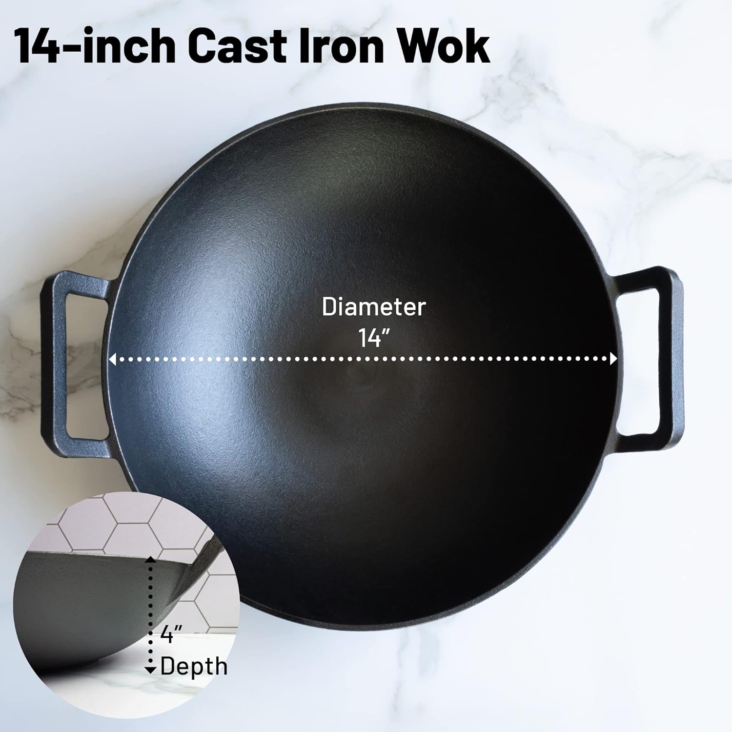 Backcountry Iron 14 inch Cast Iron Wok with Flat Base and Handles W762060