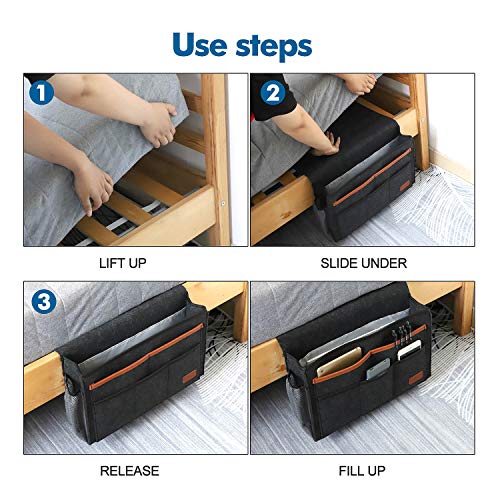 Bedside Caddy with 8 Pockets for Bed Storage Organizer, Light Gray K88416