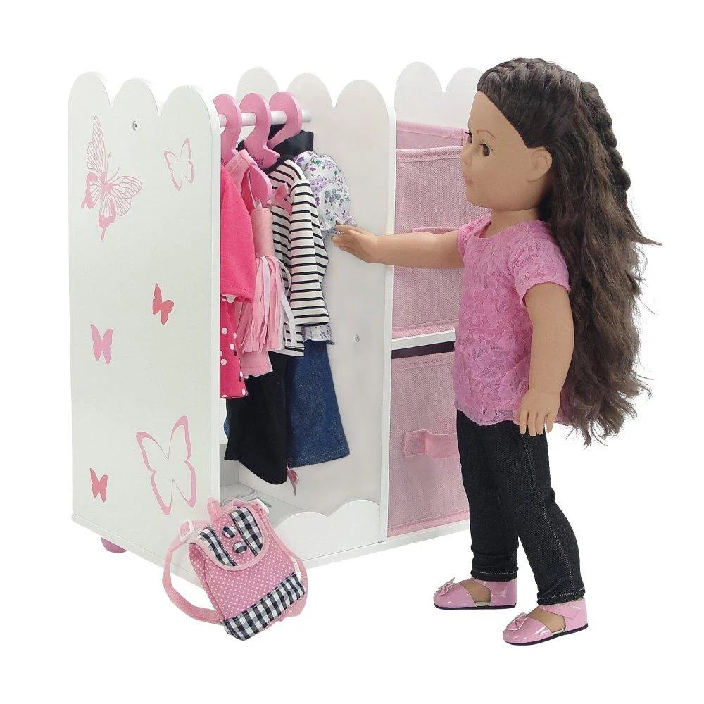 Emily Rose 18 Inch Doll Clothes Storage Closet Wardrobe with 5 Hangers E49001