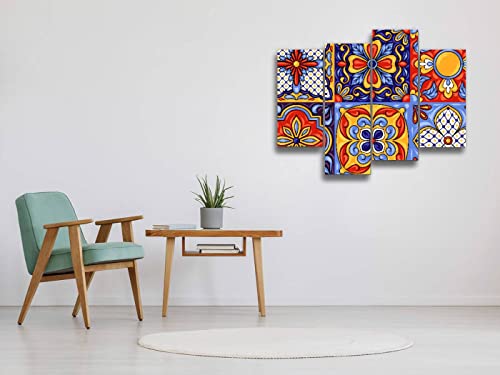 Talavera Ceramic Tile Pattern Canvas Wall Art 4 Panel a7