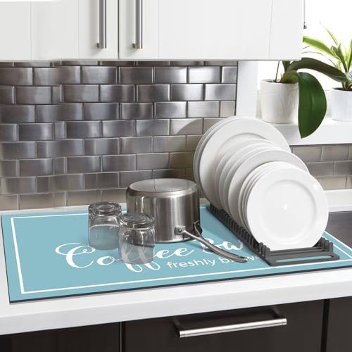 Dish Drying Mat 16"x24" Absorbent Linen Coffee Bar Mat R134