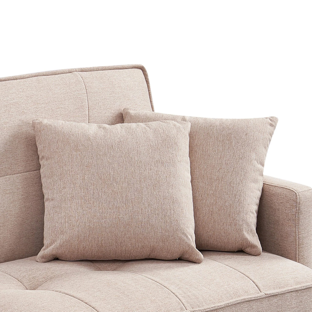 Moootto 84.6 in. Extra Long Tufted Beige Fabric Futon Sofa Bed P625
