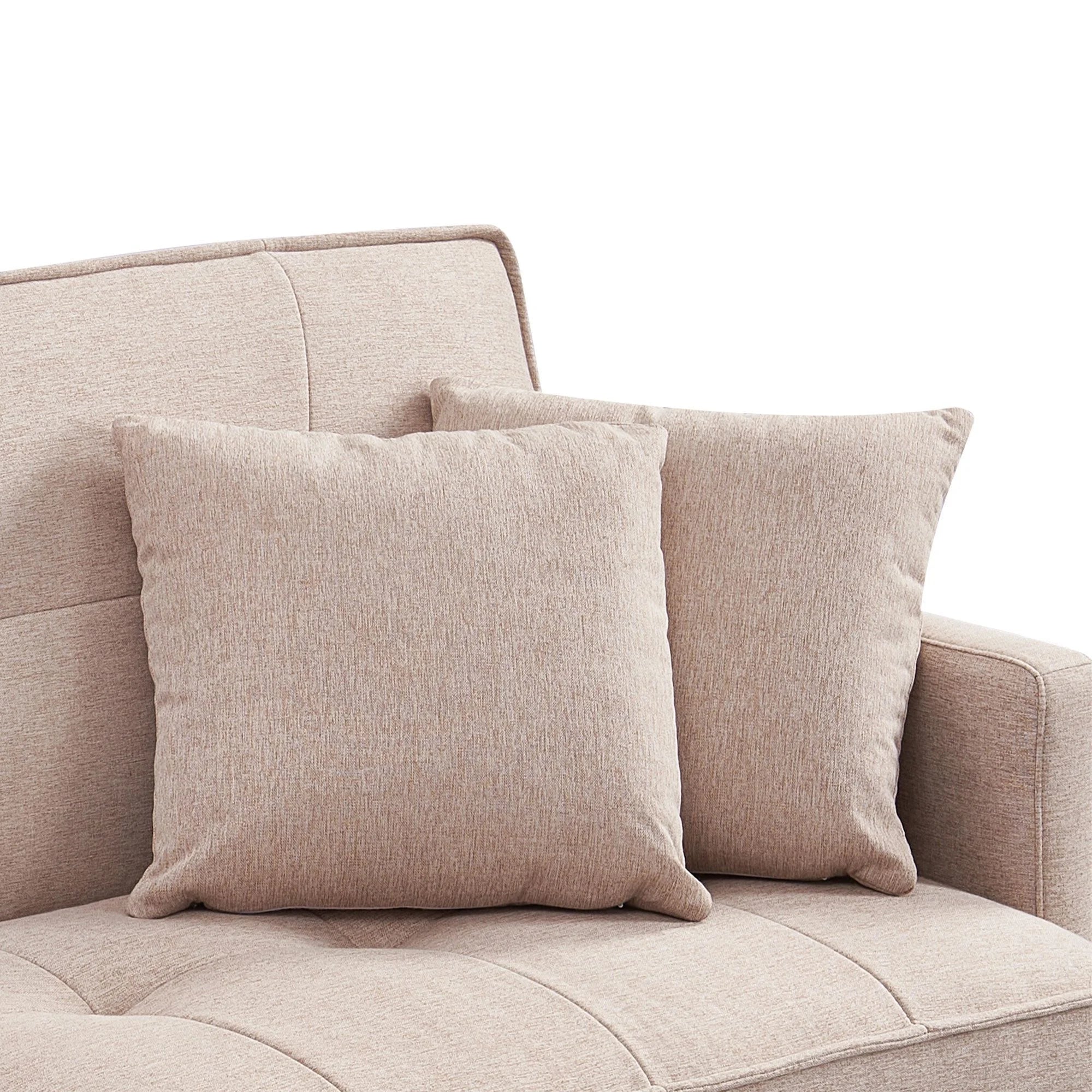 Moootto 84.6 in. Extra Long Tufted Beige Fabric Futon Sofa Bed P625