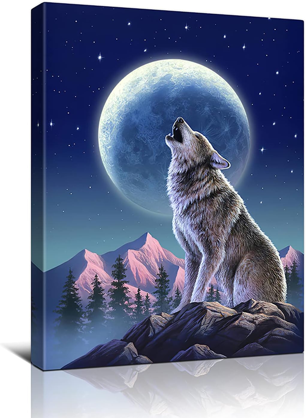 Wolf Canvas Print Moon Howling Wolf Wall Art Framed 16x24 Inch k7