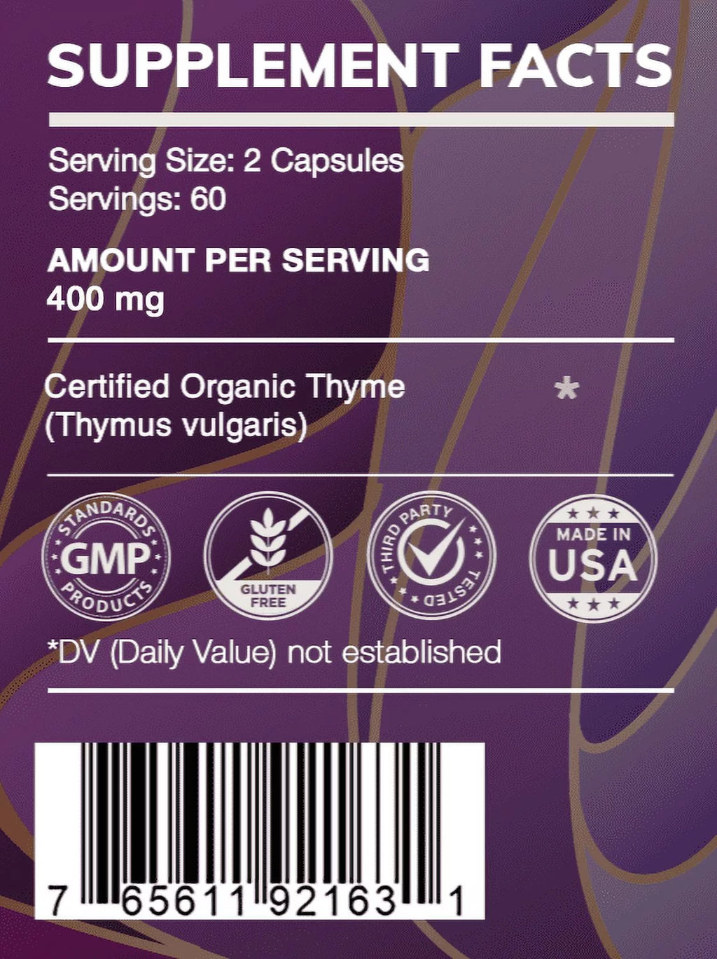 Earth's Love Thyme 120 Capsules, 400 mg, Organic Dried Leaf E160563