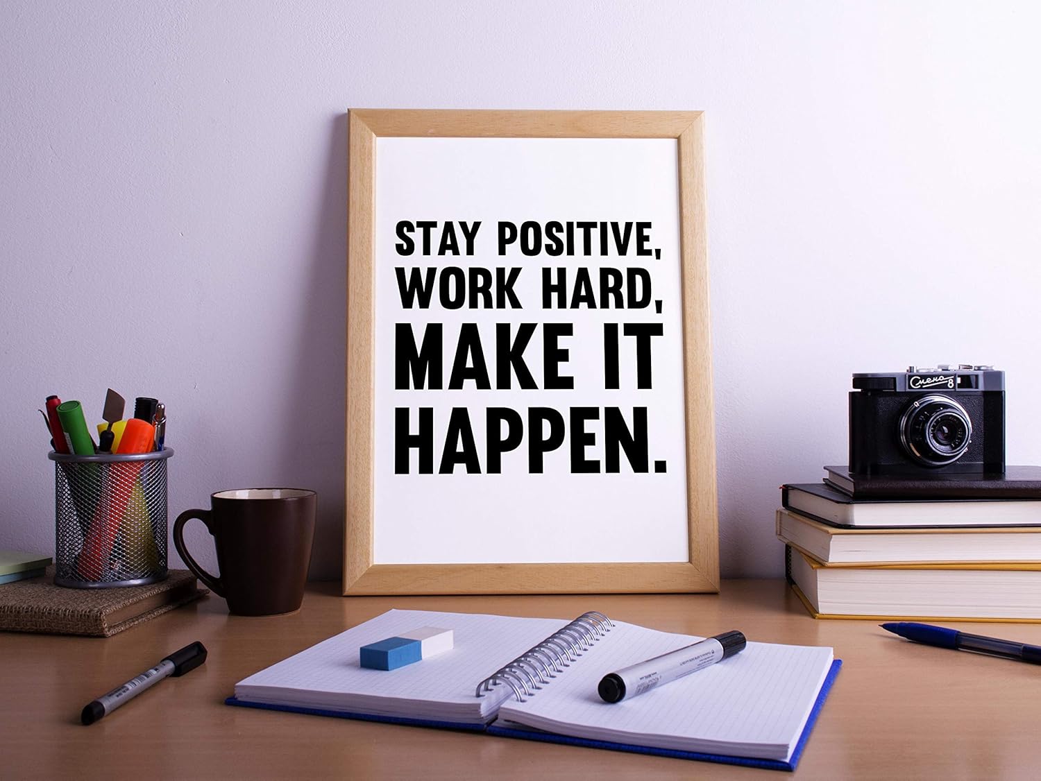 Stay Positive Work Hard Make It Happen Poster Print, Motivational Office Wall Decor Unframed R72683