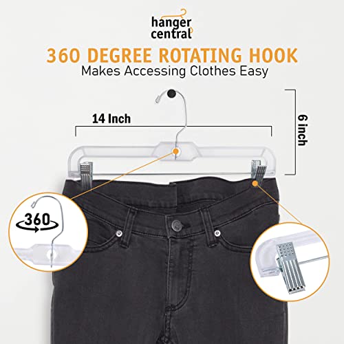 Hanger Central 12 Pack 14" Clear Skirt Hangers with Adjustable Clips D80609