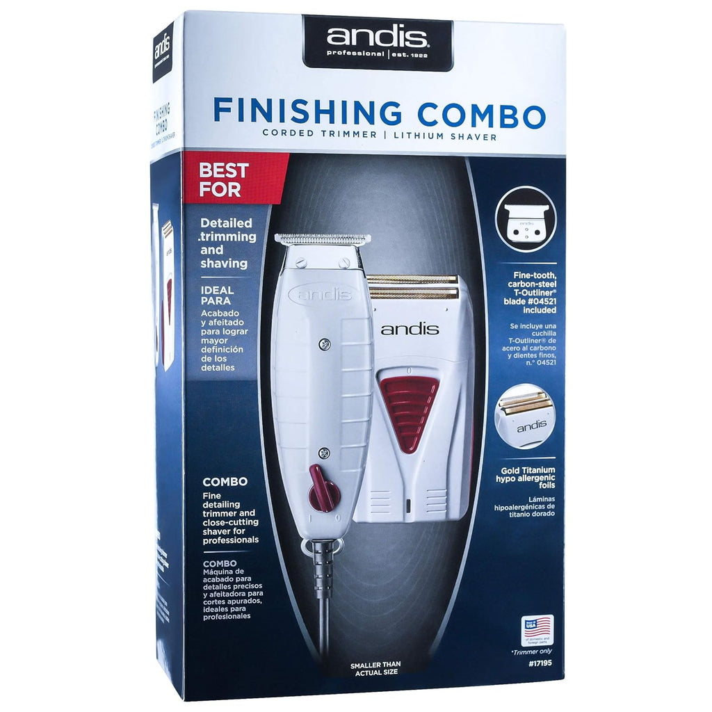 Andis Professional Finishing Combo T-Outliner Trimmer with T-Blade, Gray, Cordless Lithium Battery, Bundled with BeauWis Brush X141528