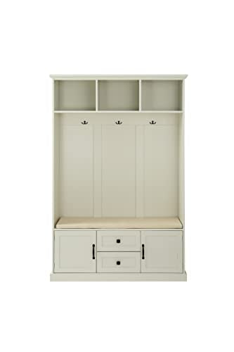 Hall Tree Coat Hanger with Storage Bench, Beige G7700