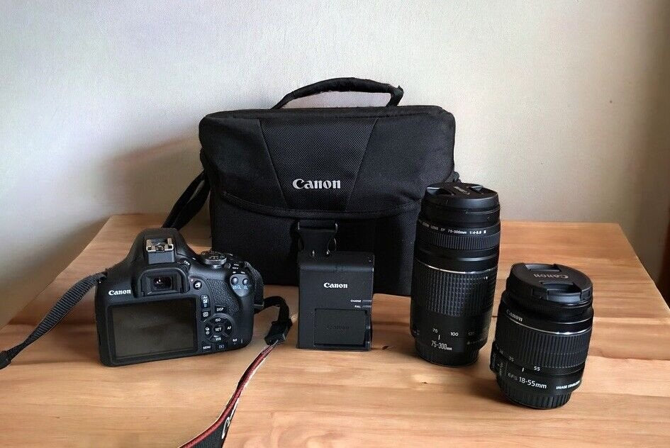 DSLR Camera with 18-55mm and 75-300mm Lenses, Black k7