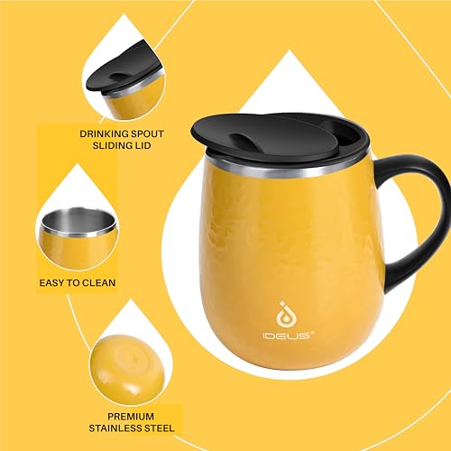 Ideus 16 oz Insulated Coffee Mug with Handle and Lid, Stainless Steel, Ocean Blue Y9978