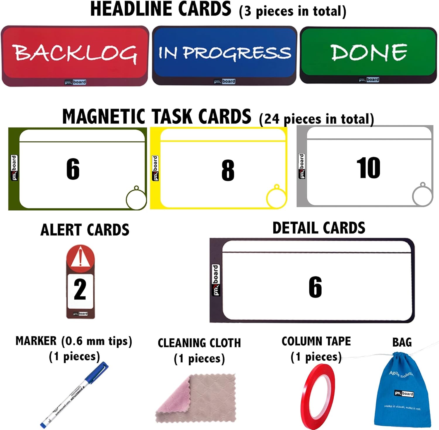 Home Kanban Board Set with Magnets, 39 Pieces Agile Kit V886128