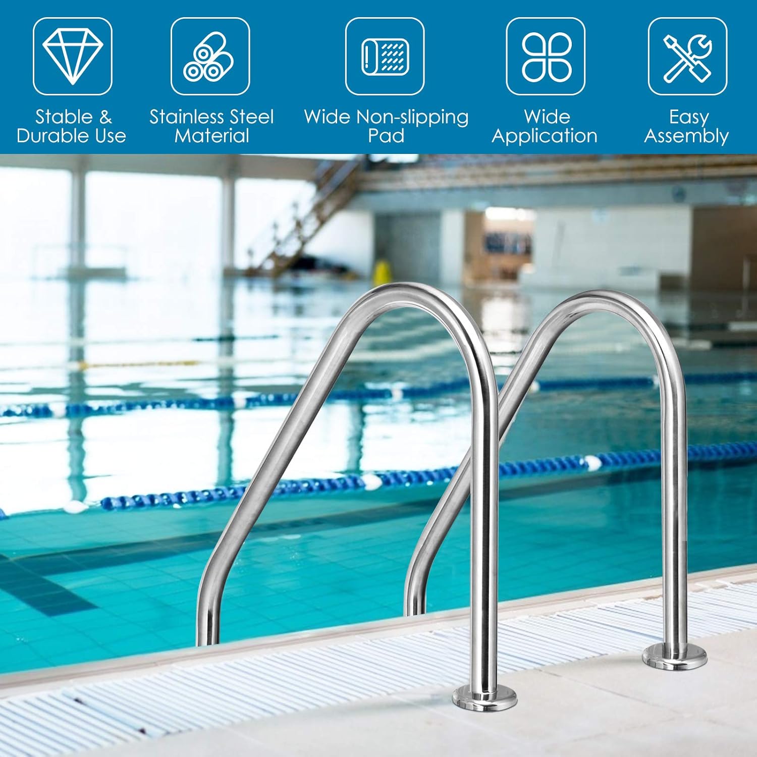 Swimming Pool Ladder 2-Step Non-Slip Stainless Steel a7