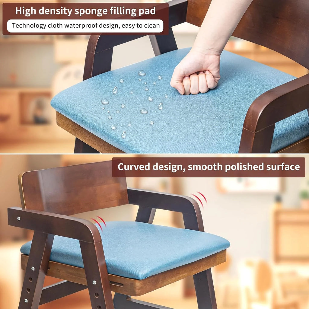 Wooden High Chair for Toddlers with Adjustable Levels and Waterproof Cushion E912911