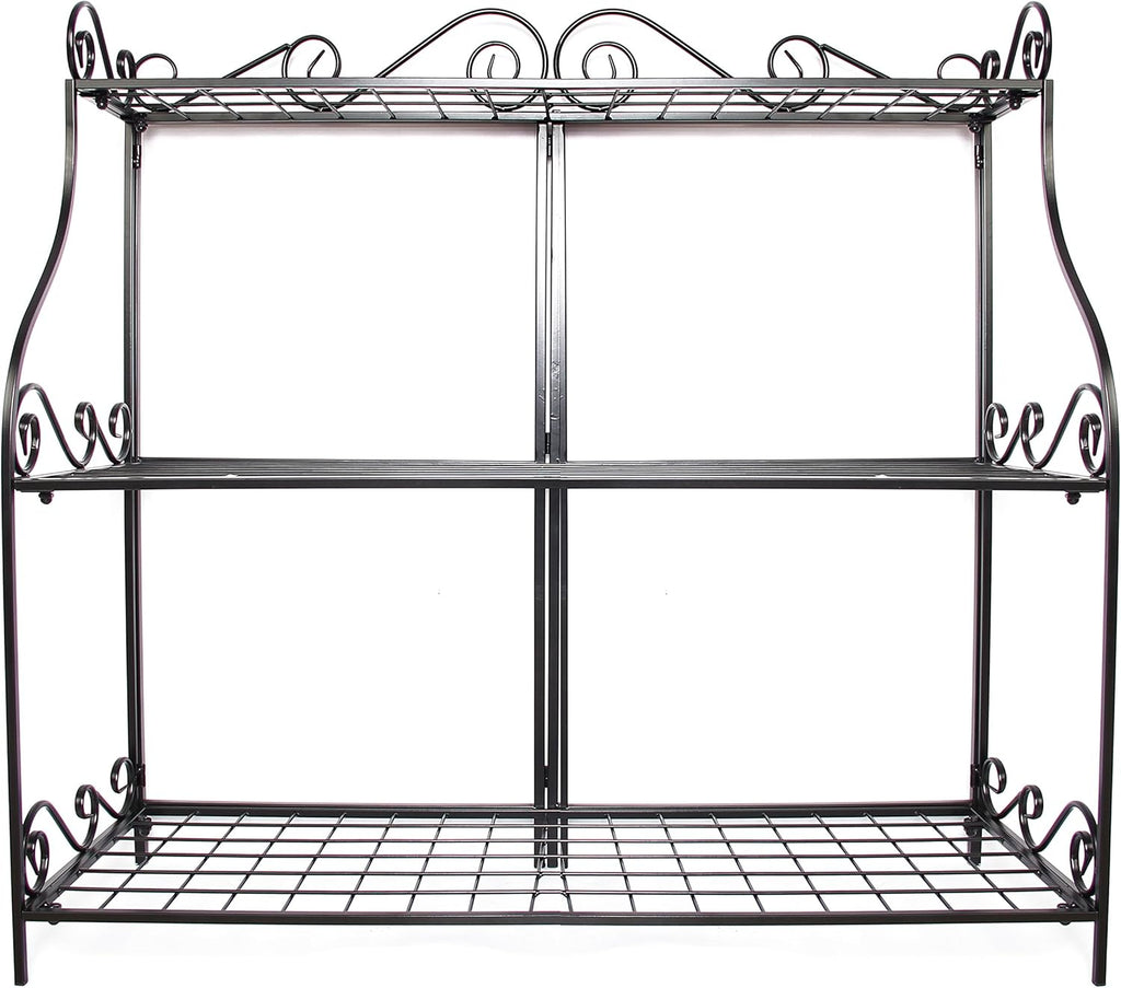 Large Flower Stand Plant Display Freestanding Metal Scrollwork Foldable 3-Tier Rack a7