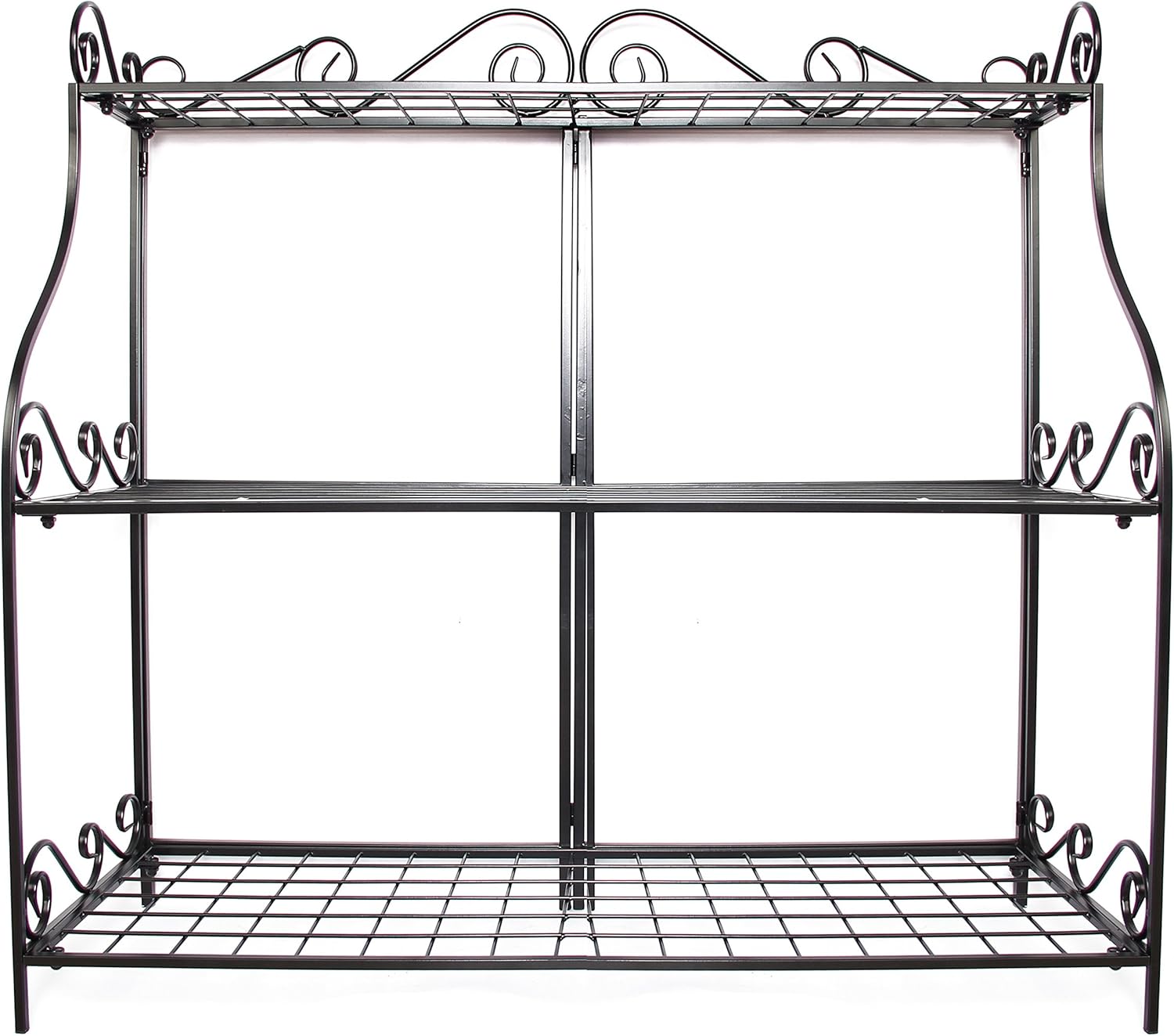 Large Flower Stand Plant Display Freestanding Metal Scrollwork Foldable 3-Tier Rack a7